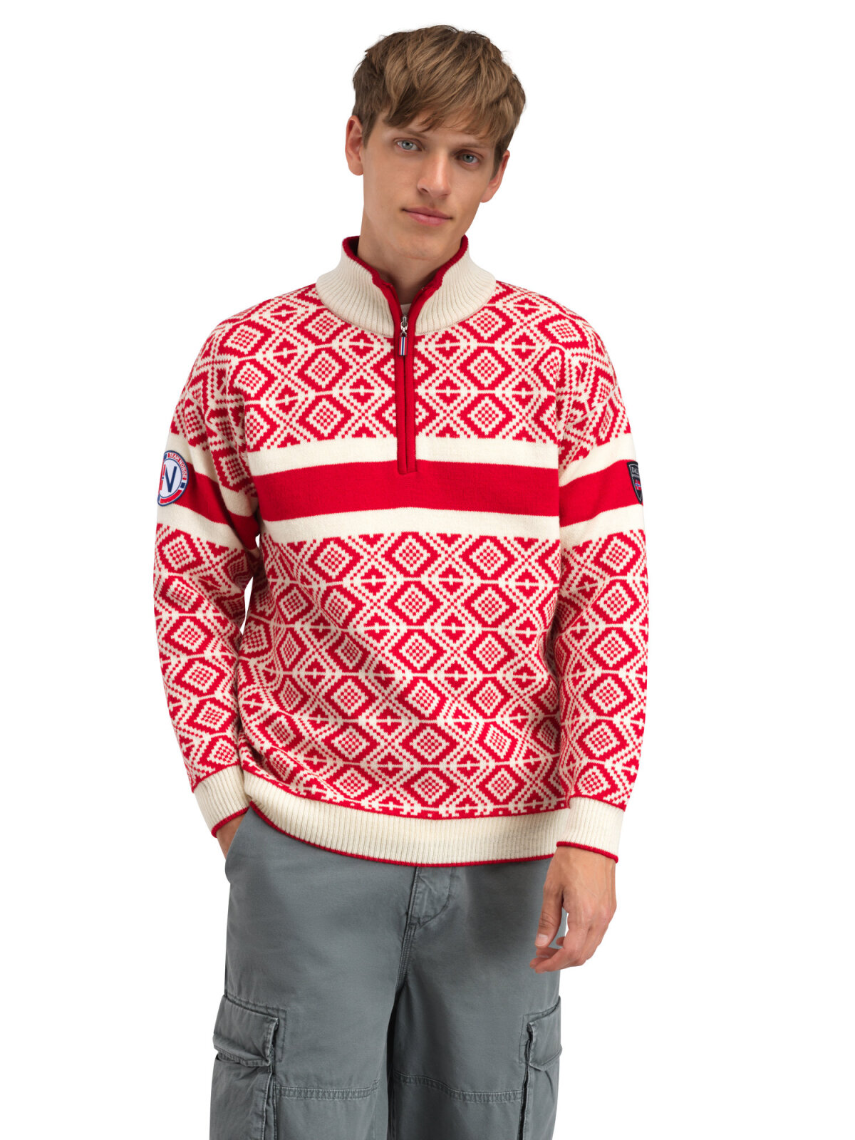 Team Norway Cortina Herren Wollpullover Rot Weiß von Dale of