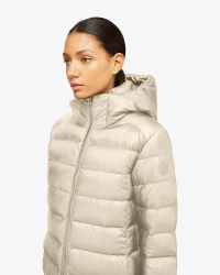 Quartz Co  Livia Mid Lightweight Down Hooded Jacket Oatmeal