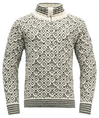 Devold Svalbard Zip-Rollkragen Wollpullover Weiss Anthrazit