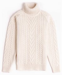 Natrual Style Iceland Womens Braided High Neck Wool Jumper White